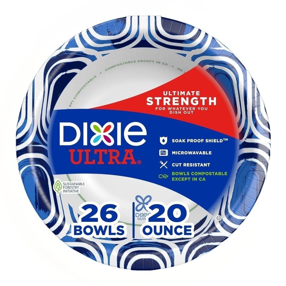 Dixie Ultra Built Strong Paper Bowls Microwave Safe Compostable 26 Count - 20 Oz